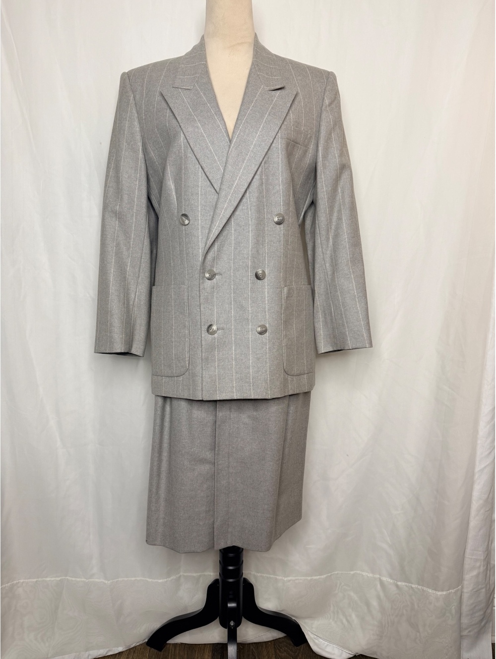Vintage 80s J.G. Hook 100% Wool Pinstripe Skirt Suit Sz 10